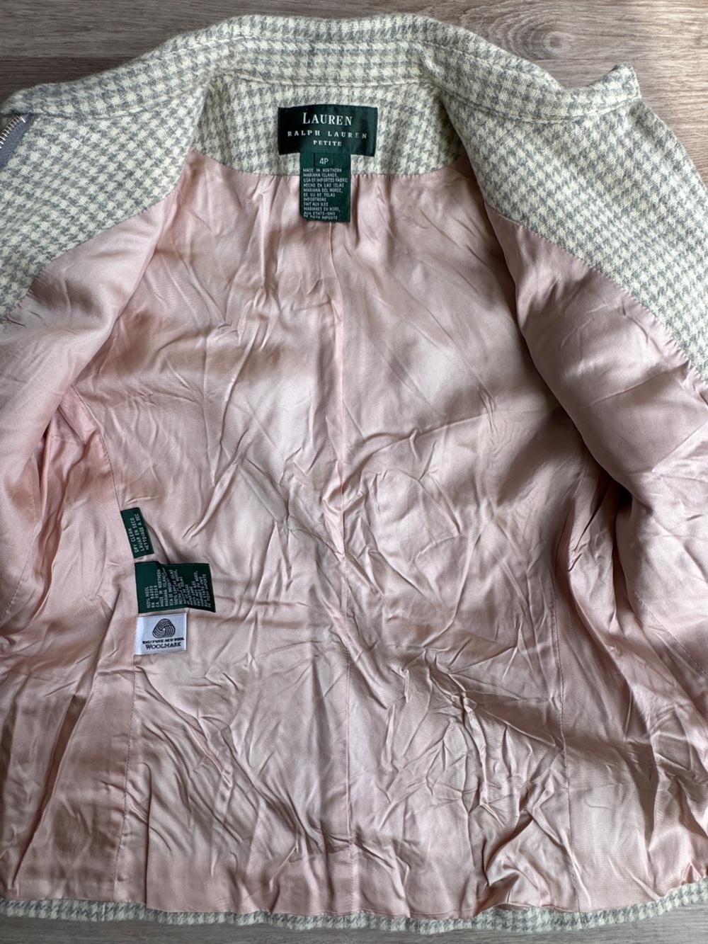 Lauren Ralph Lauren Women's Size 4P 100% Wool Houndstooth Blazer Jacket - Picture 3 of 7